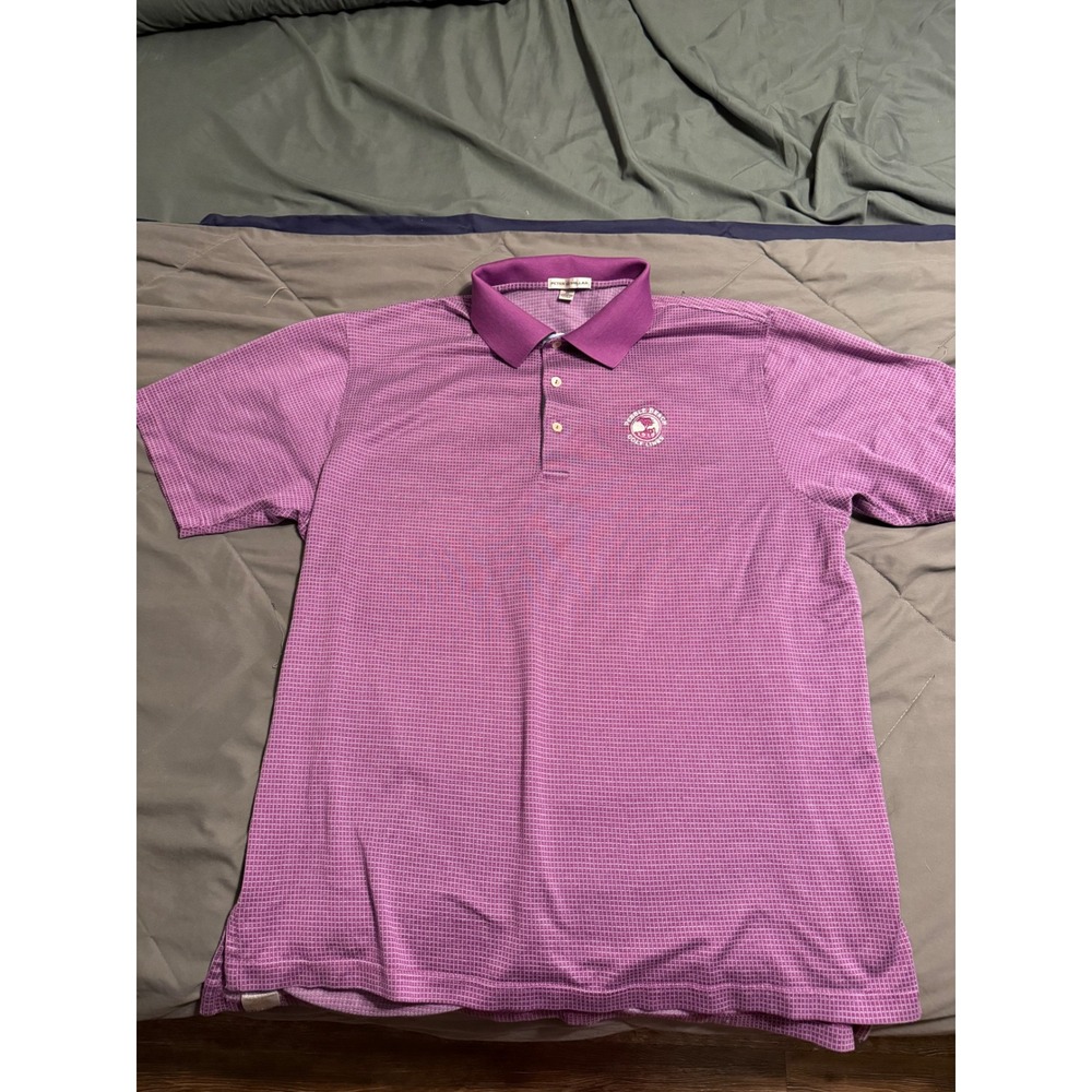 Peter Millar Pebble Beach Golf Links Polo Shirt Mens XL Purple Cotton Check